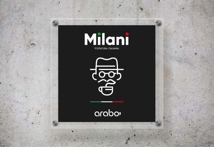 placa exterior decorativa entrada cafeteria milani tueste italiano premium arabo coffee roasters